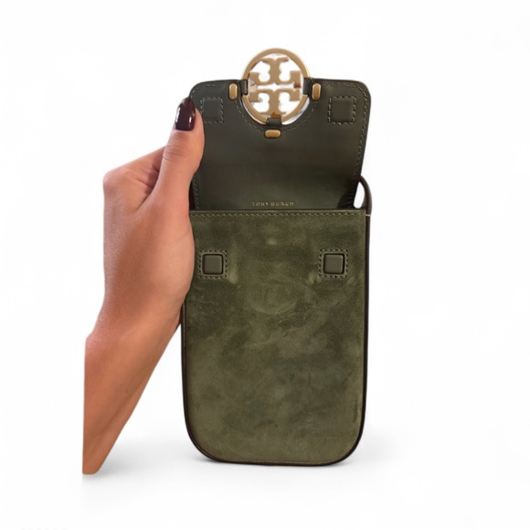 Tory Burch Elegant Green Leather & Suede Crossbody Bag - Picture 2 of 3